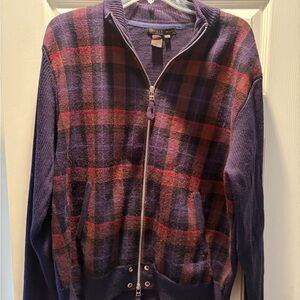 Men's 100%Wool Tulliano Sz. Large-with beautiful Purple tones- Plaid Sweater